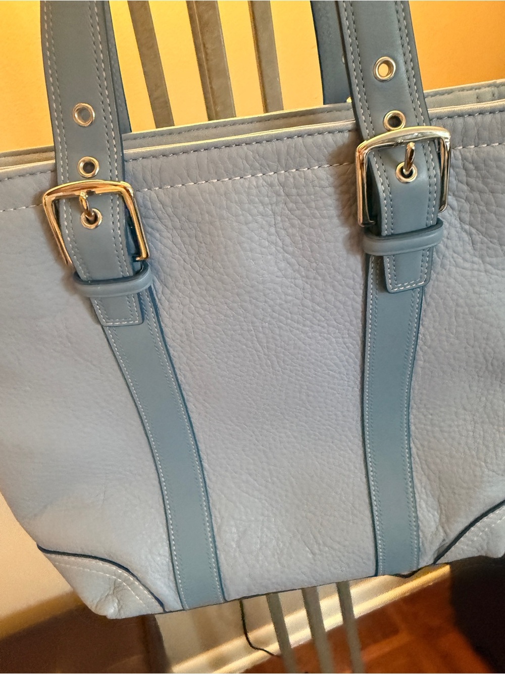 Coach Pale Blue Leather Tote with Polished Hardware - Picture 9 of 9